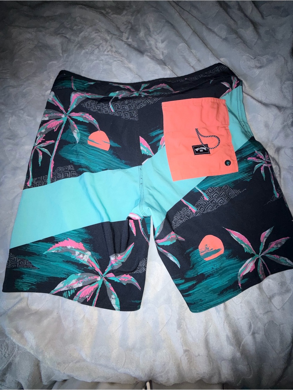 Men's/women’s Tropical Print Swim Shorts with Coral Pocket